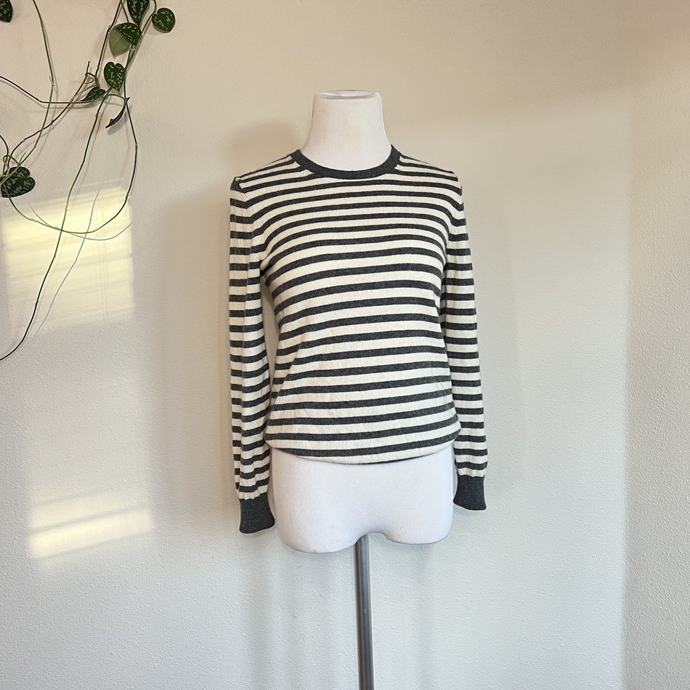 Everlane Cashmere Sweater Women's Size Small Ivory Gray Striped Crew Neck Office